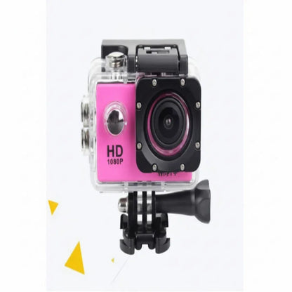 Pink HD 1080P action camera with waterproof case, fitness and outdoor sports accessory