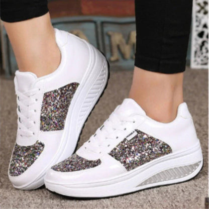 Sequin Women’s Sneakers. Fashion Sparkle Casual Shoes, Lightweight Comfortable Everyday Trainers - Hi Fitness Gym Crop Tank Top Leggings Set - Hi Fitness