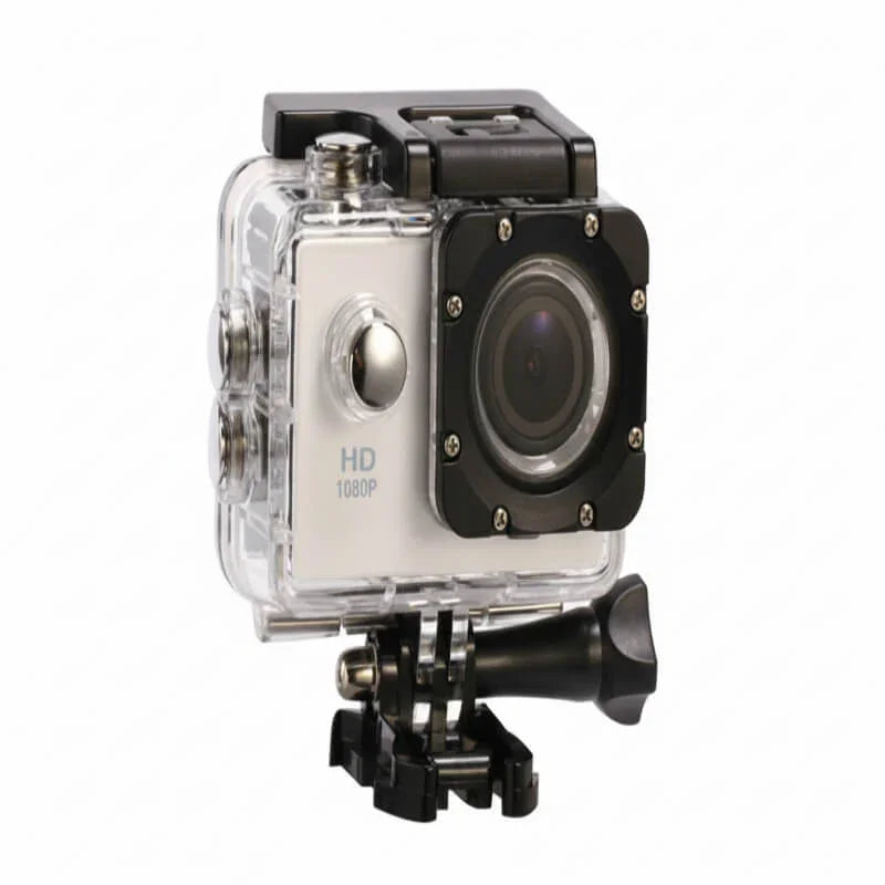 HD 1080P waterproof action camera in clear protective case for outdoor sports recording