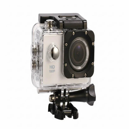 HD 1080P waterproof action camera in clear protective case for outdoor sports recording