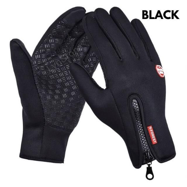 Black outdoor fitness gloves with grip palm and zipper for secure fit