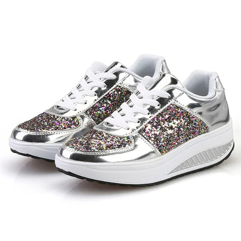 Sequin Women’s Sneakers. Fashion Sparkle Casual Shoes, Lightweight Comfortable Everyday Trainers - Hi Fitness Gym Crop Tank Top Leggings Set - Hi Fitness