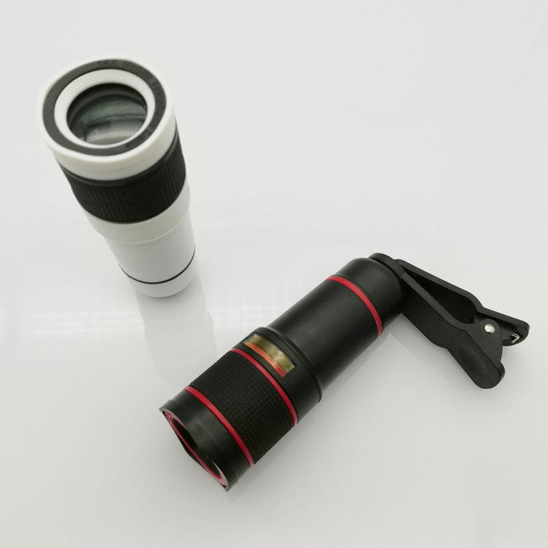 Two telescopic lenses on a white background