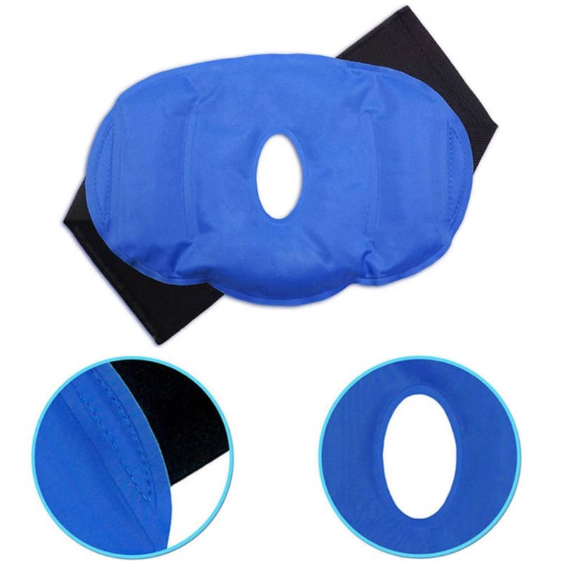 Blue eye mask with black strap on a white background