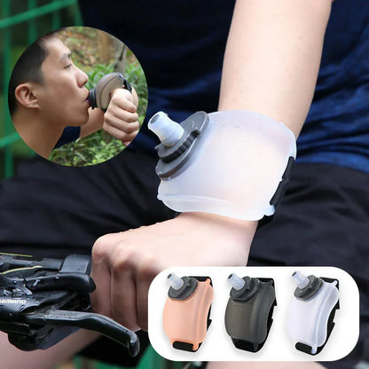Wearable wrist water bottle for hydration during cycling or outdoor fitness activities
