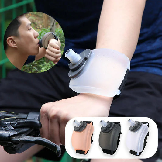 Wearable wrist water bottle for hydration during cycling or outdoor fitness activities