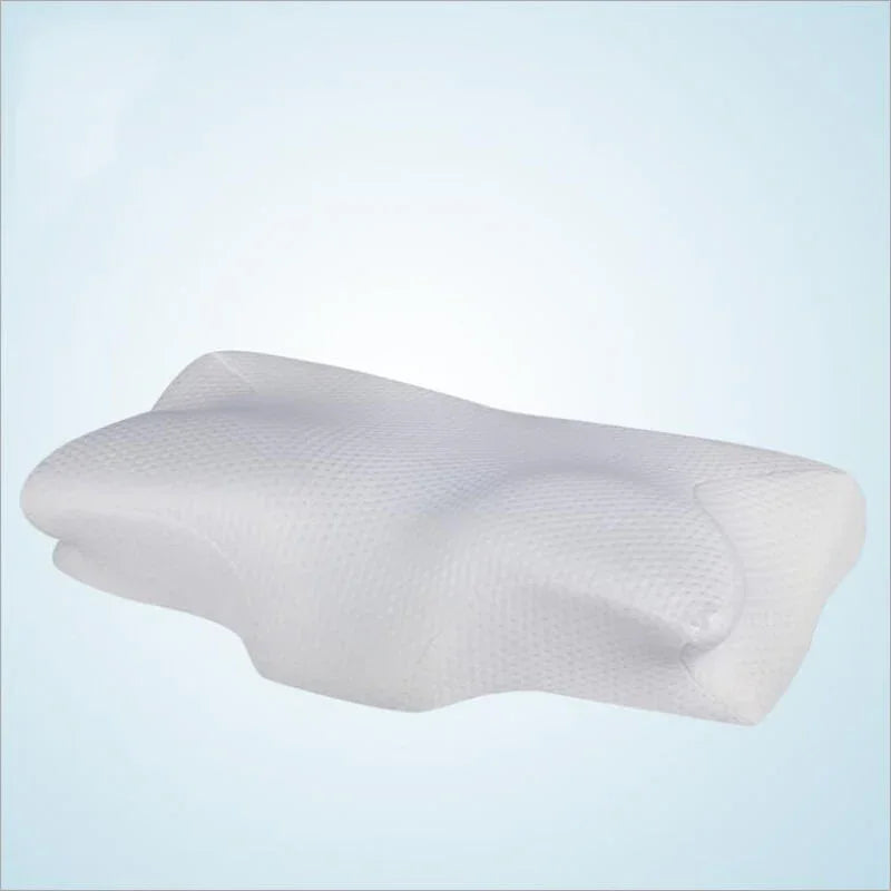 Ergonomic memory foam contour pillow for neck support on a light blue background