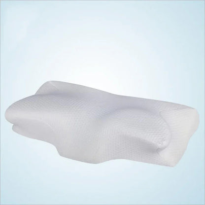 Ergonomic memory foam contour pillow for neck support on a light blue background