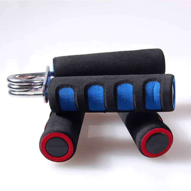 Hi Fitness hand grip strengthener with black foam handles and blue finger grooves for workout grip