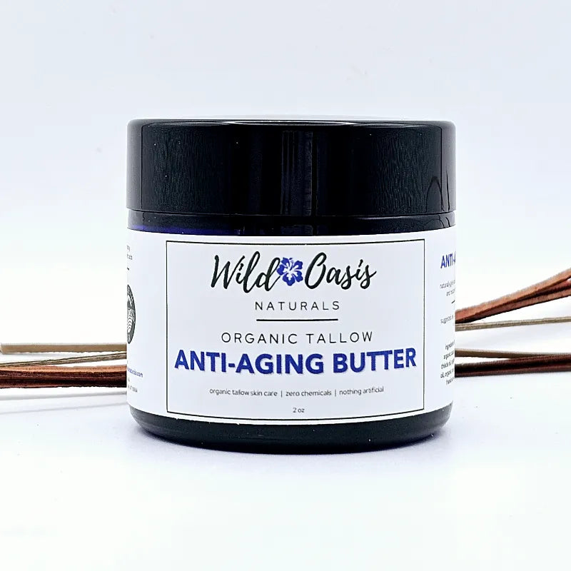 Jar of Wild Oasis Naturals Organic Tallow Anti-Aging Butter on a white background