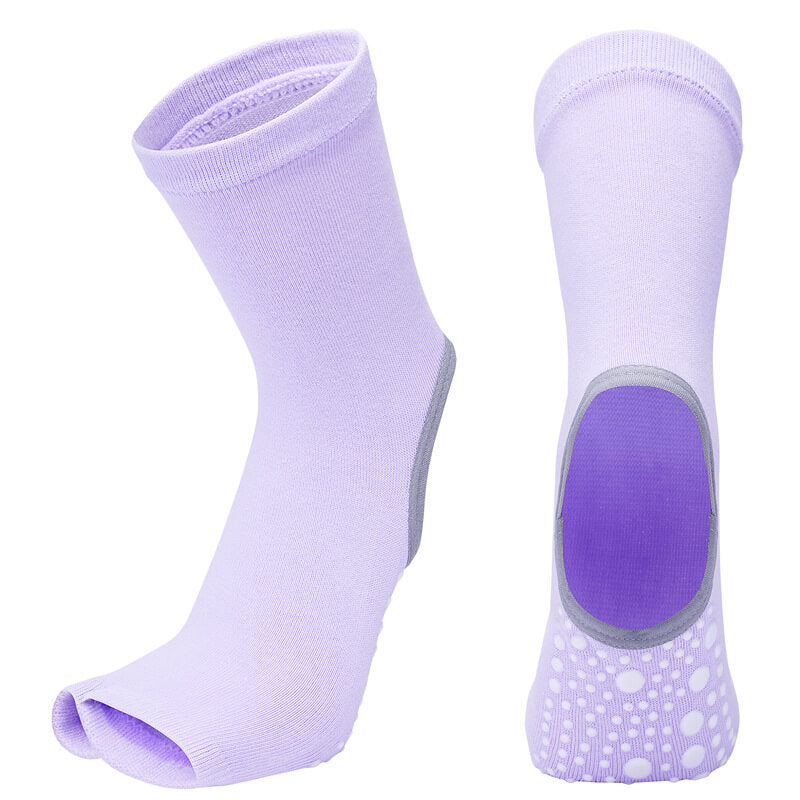 Pair of light purple socks with a sole pad on a white background