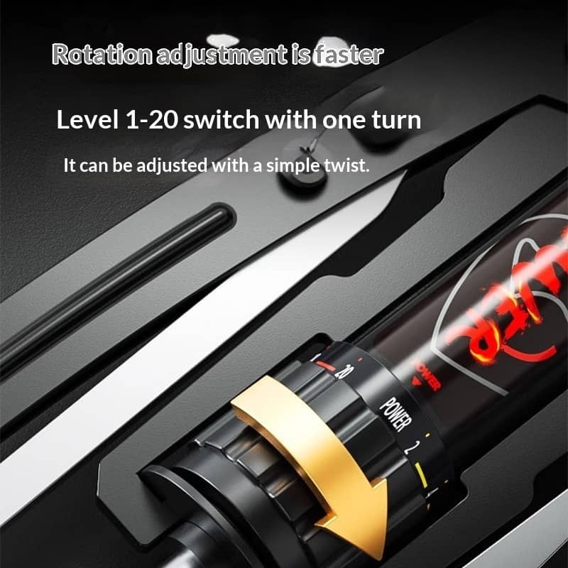 Control knob with gold accent and text about rotation adjustment speed on a dark background