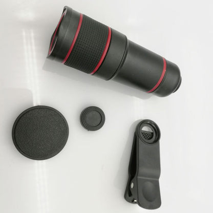 Camera lens with additional accessories on a white background
