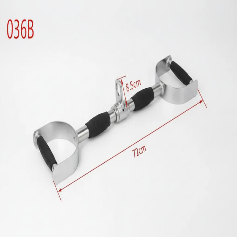 Metal tool with black handles and measurements on a white background