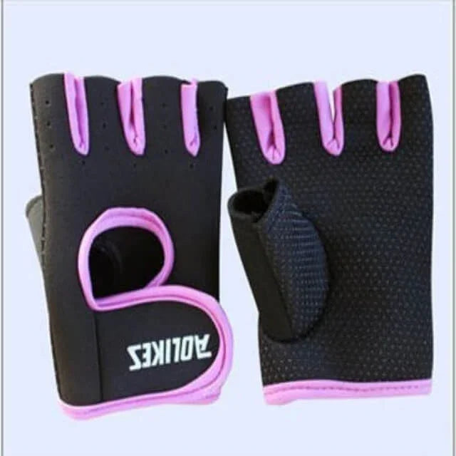 Black and pink gloves with 'Aolikes' branding on a light purple background