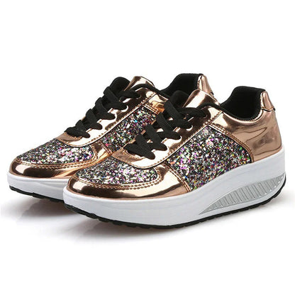 Sequin Women’s Sneakers. Fashion Sparkle Casual Shoes, Lightweight Comfortable Everyday Trainers - Hi Fitness Gym Crop Tank Top Leggings Set - Hi Fitness