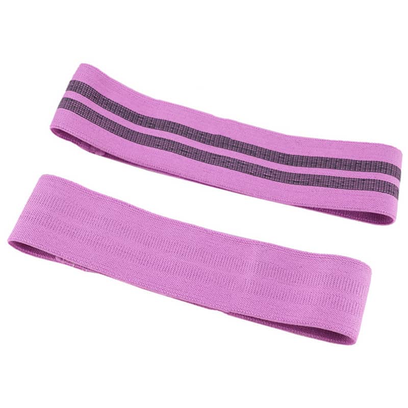 Two pink resistance bands with black stripes on a white background