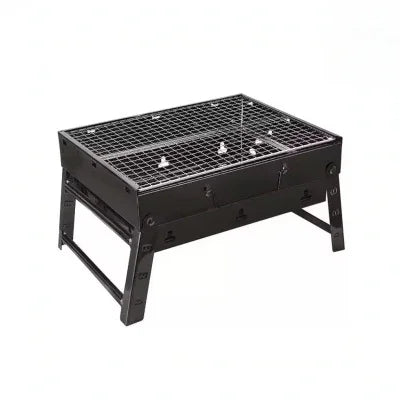 Portable black folding charcoal grill for outdoor cooking and barbecue