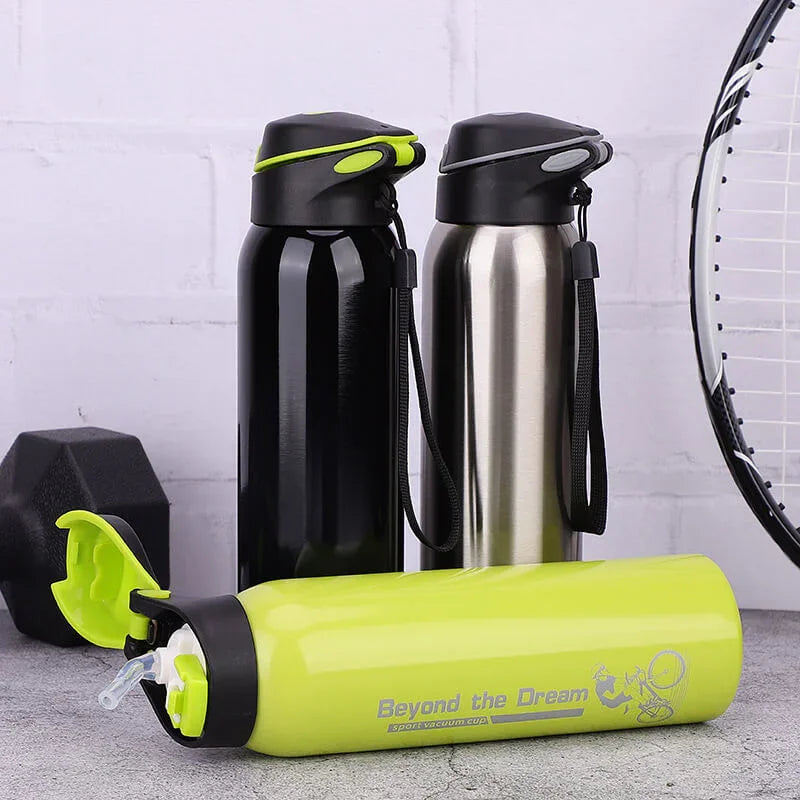 Stainless steel sports water bottles and gym accessories for fitness and outdoor activities