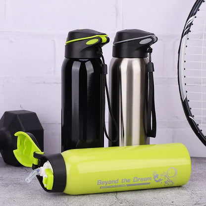 Stainless steel sports water bottles and gym accessories for fitness and outdoor activities