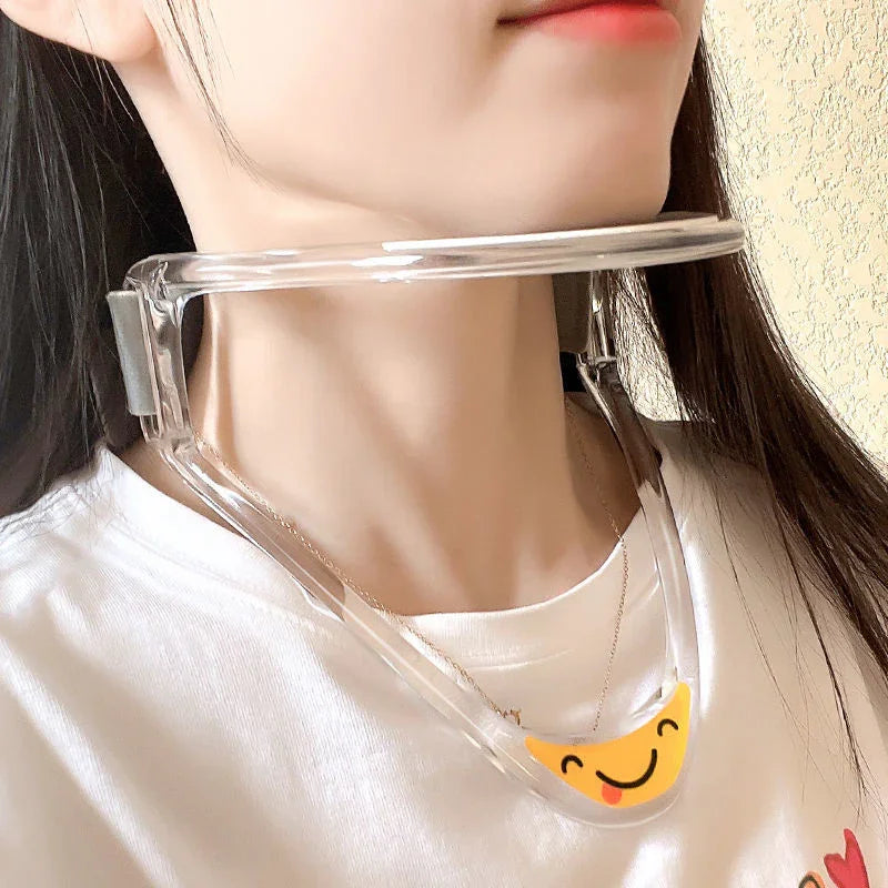 Clear chin support device worn under the jaw for facial muscle or neck posture correction