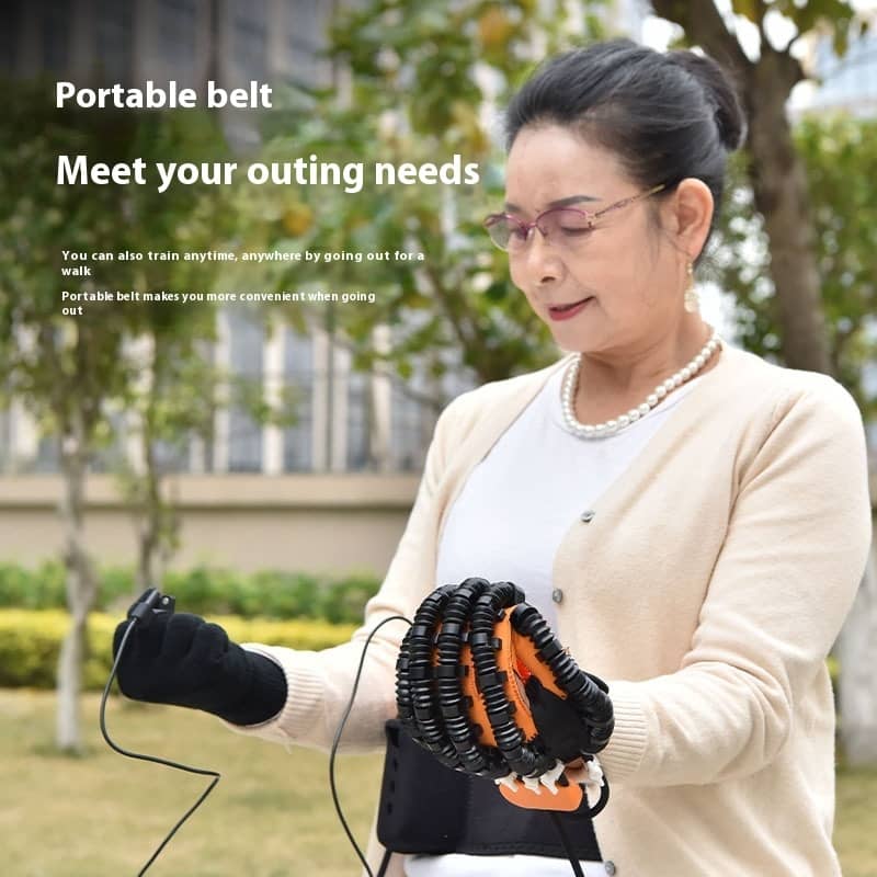 Woman using a portable dog training device in an outdoor setting
