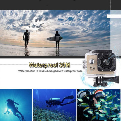 HD waterproof action camera for diving, surfing, and underwater adventure, waterproof up to 30 meters.