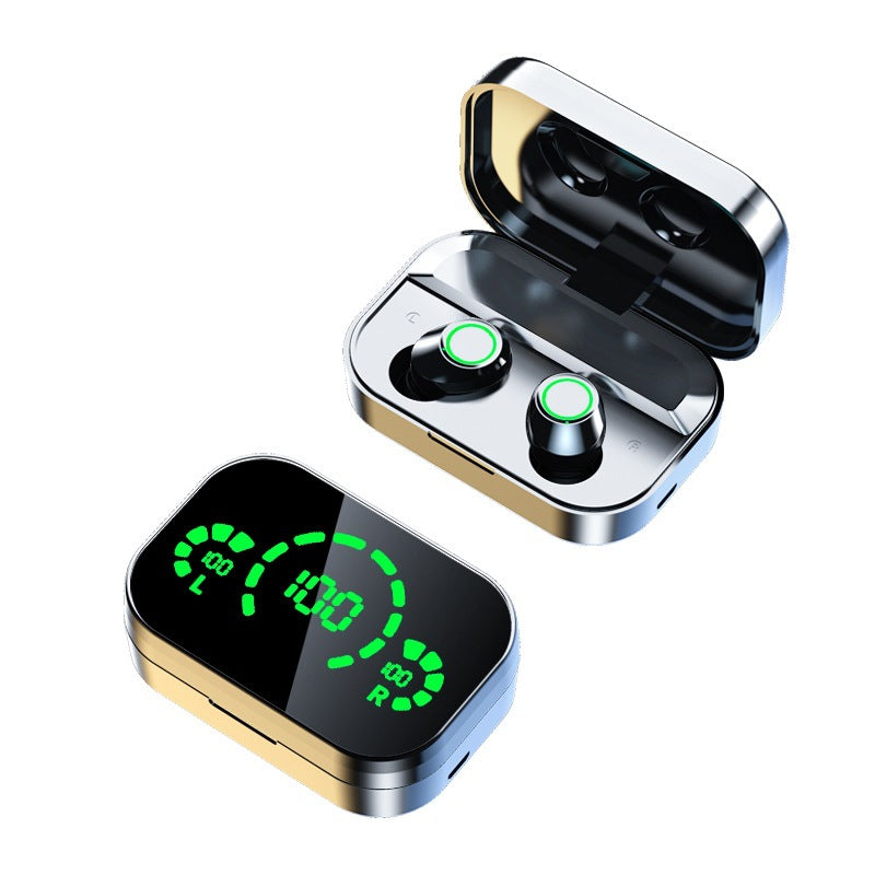 Wireless earbuds with charging case on a white background