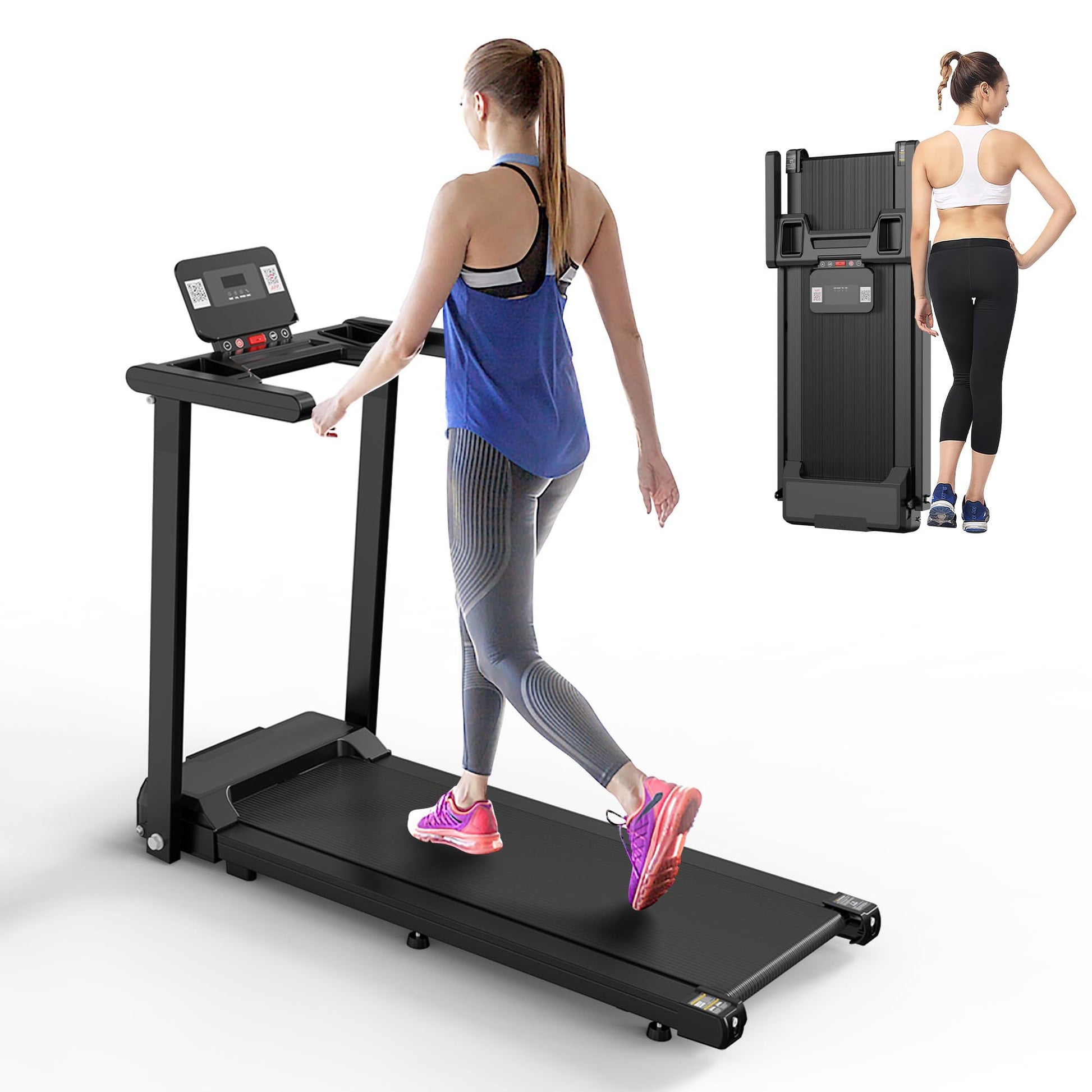 Quiet Folding 2.5 HP Treadmill With LED Display, Cup Holder And Safety Key - Hi Fitness Gym Crop Tank Top Leggings Set - Hi Fitness