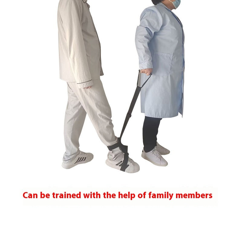 Two people in lab coats using a walking aid on a white background
