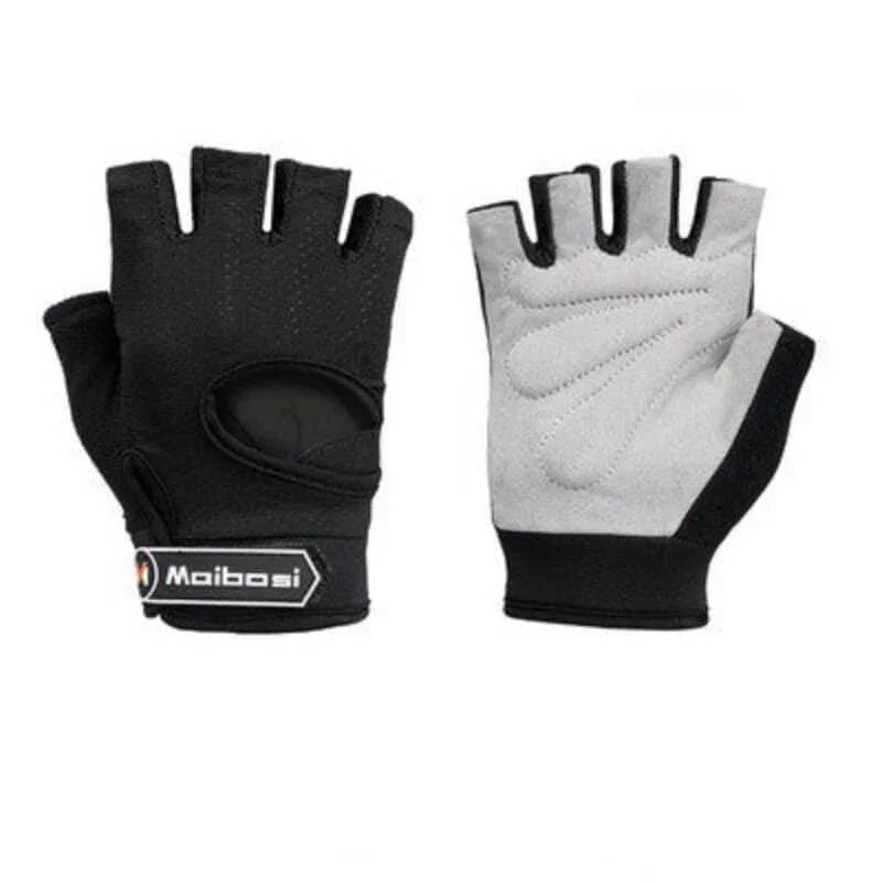 Black and gray cycling gloves with 'Maibosi' branding on a white background