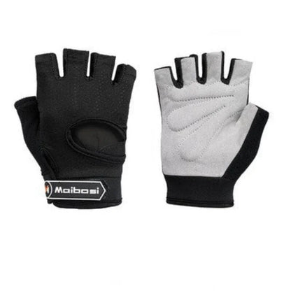 Black and gray cycling gloves with 'Maibosi' branding on a white background
