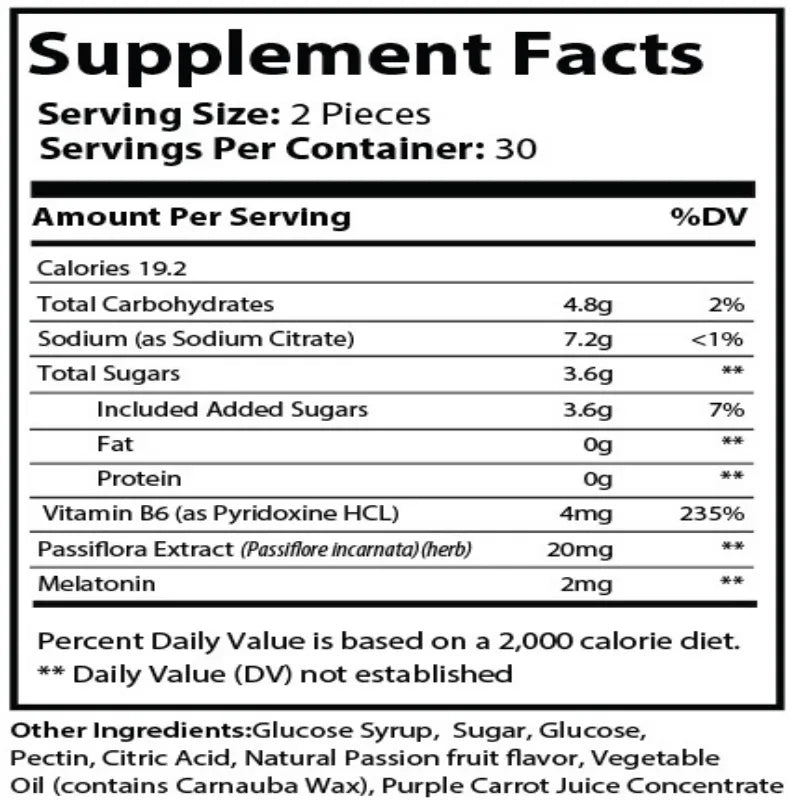 Supplement facts label with detailed nutritional information on a white background