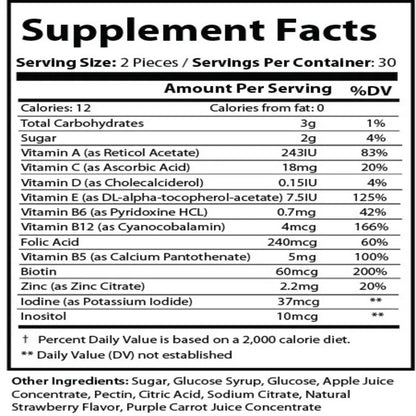 Supplement facts label with detailed nutritional information on a white background