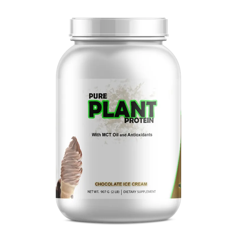 Pure Plant Protein Chocolate Ice Cream flavor 2 lb tub with MCT Oil and Antioxidants – vegan dietary supplement by Pure Plant Protein