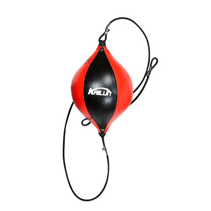 Red and black punching bag with a brand logo on a white background