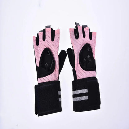 Pair of pink and black gloves on a white background