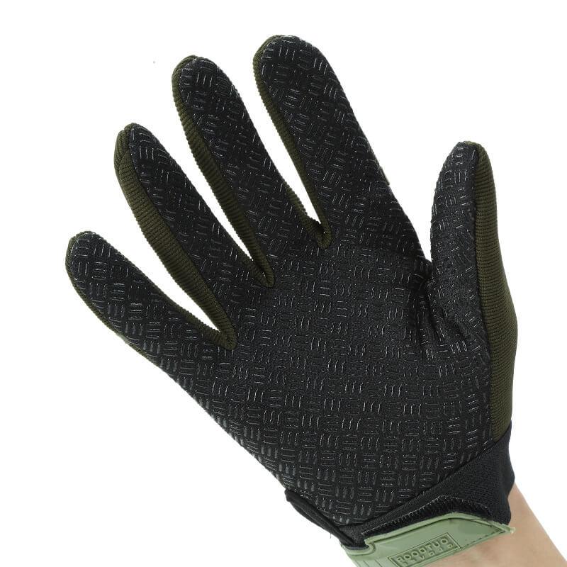 Black textured fitness glove with green trim, durable grip for workout or outdoor activities