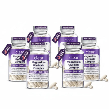 Clear Magnesium Glycinate Complex - High Absorption Formula with Vitamin D3, K2, E, and Aloe Vera - Enhanced Wellness Support