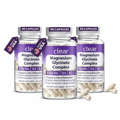 Clear Magnesium Glycinate Complex - High Absorption Formula with Vitamin D3, K2, E, and Aloe Vera - Enhanced Wellness Support