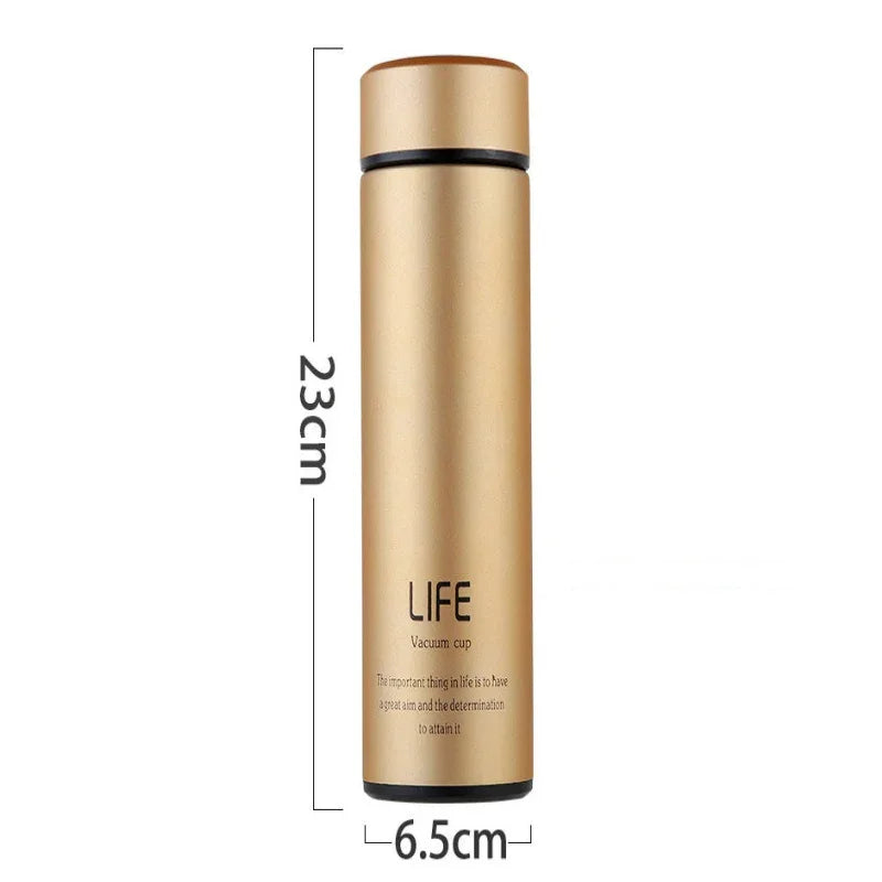 Gold-colored 23cm tall, 6.5cm diameter LIFE vacuum cup for fitness hydration