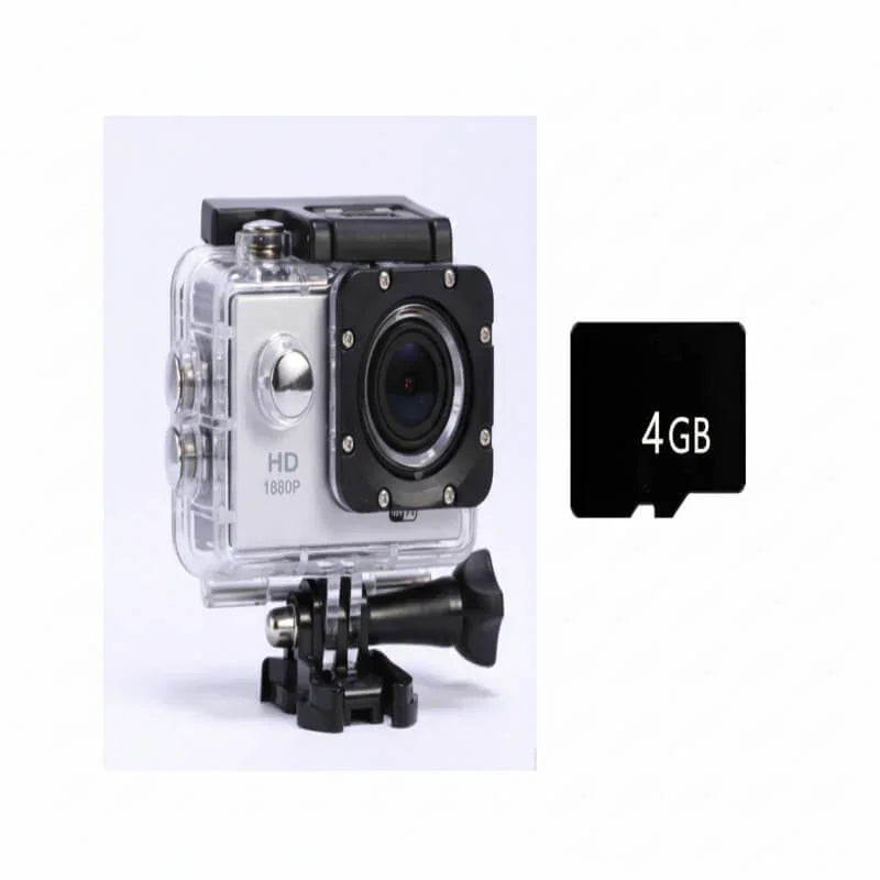 HD 1080P waterproof action camera with mounting case and 4GB memory card