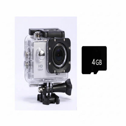 HD 1080P waterproof action camera with mounting case and 4GB memory card