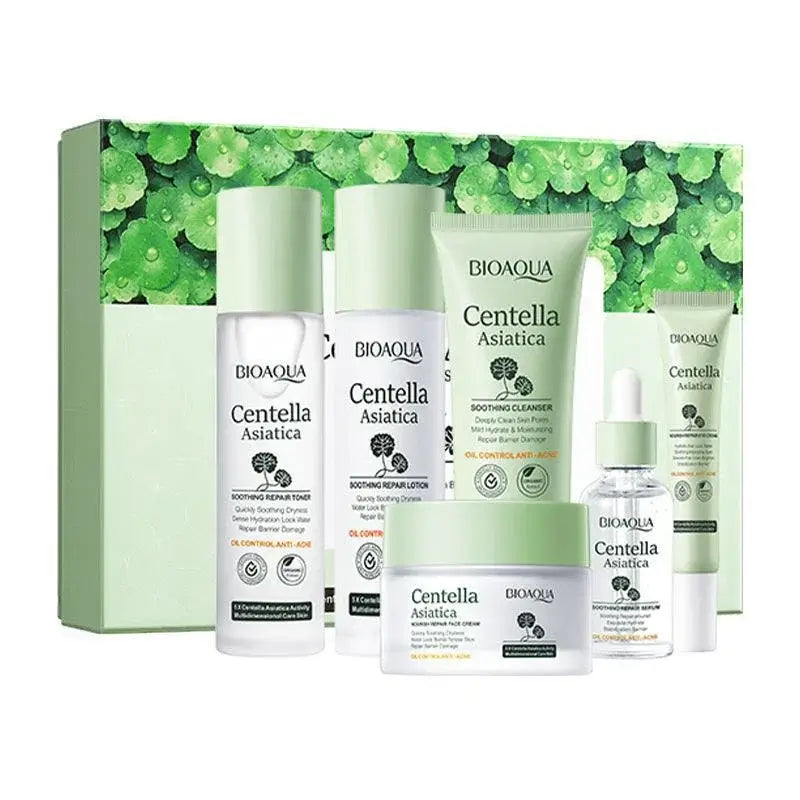 Bioaqua Centella Asiatica skincare set with toner, lotion, cleanser, serum and cream