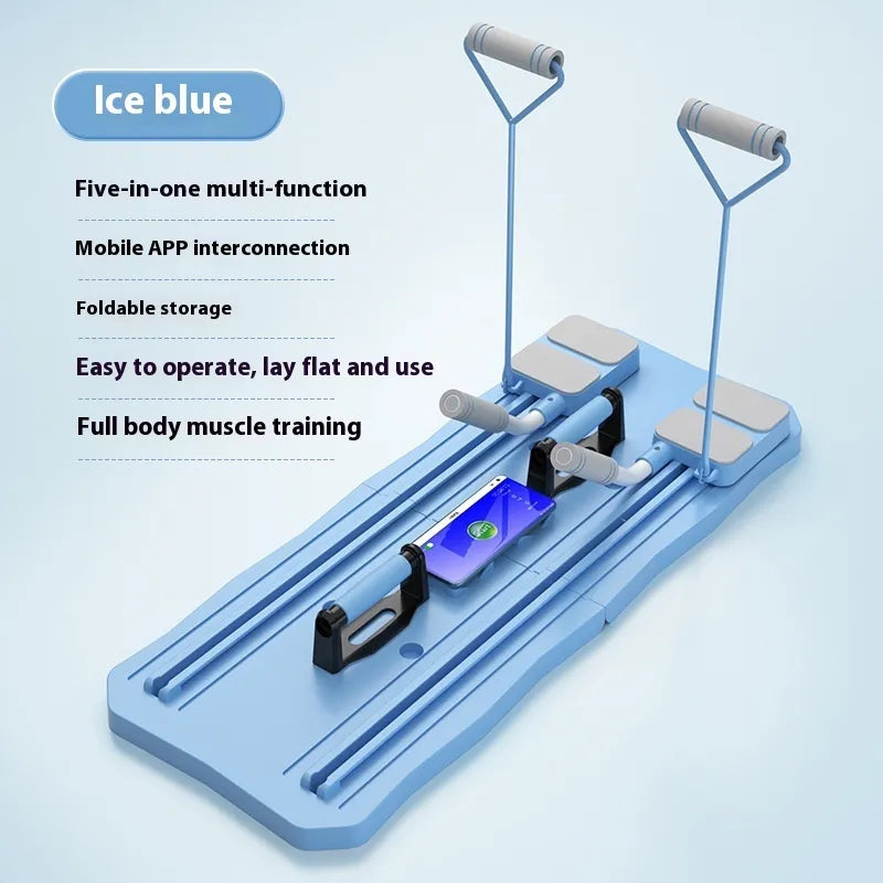 Blue exercise board with text on a light blue background