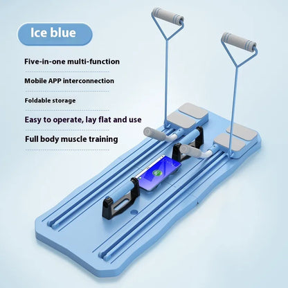 Blue exercise board with text on a light blue background