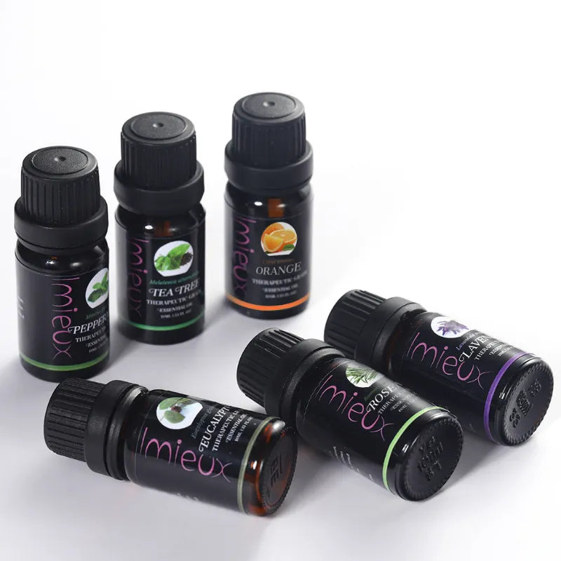Collection of Imieux essential oil bottles on a white background