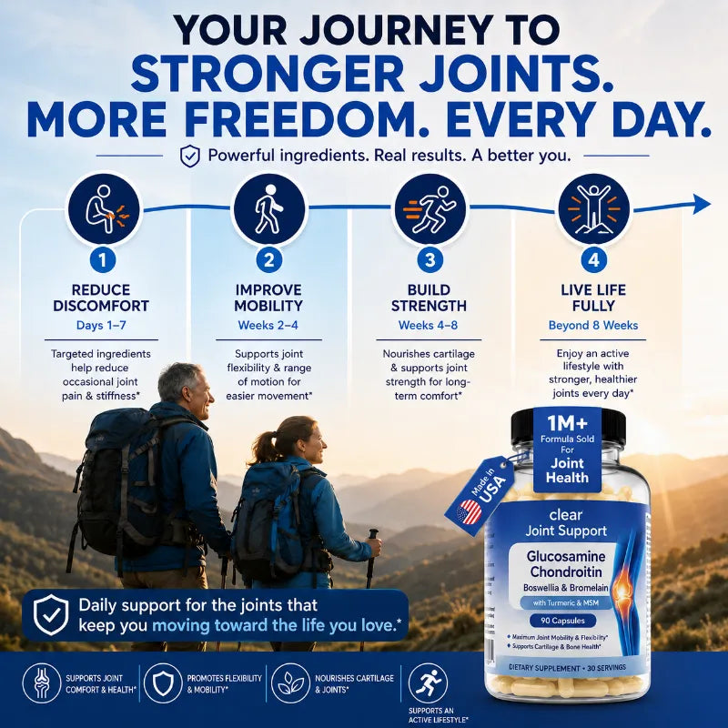 An infographic titled 'YOUR JOURNEY TO STRONGER JOINTS. MORE FREEDOM.