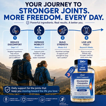 An infographic titled 'YOUR JOURNEY TO STRONGER JOINTS. MORE FREEDOM.
