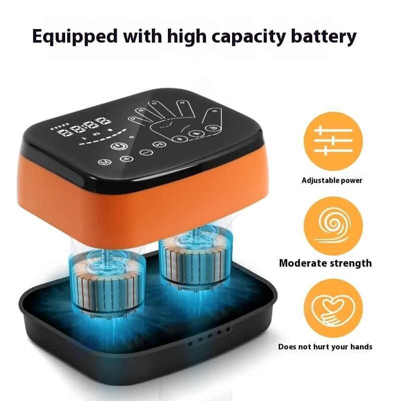 Electric hand massager with digital controls, adjustable power, and battery-powered design